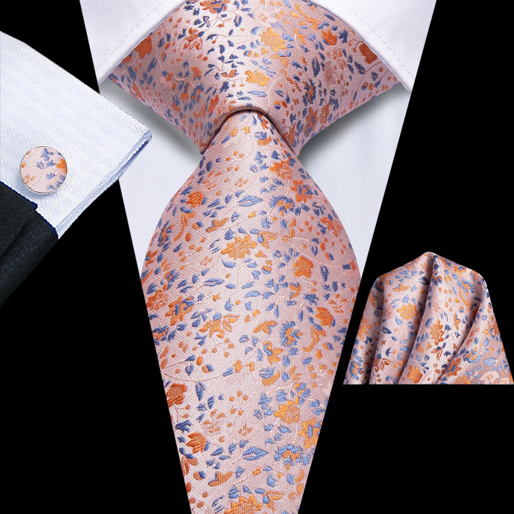 Hi-tie Mens Pink Purple Green Floral Wedding Necktie Handkerchief Qme HT-N-0171