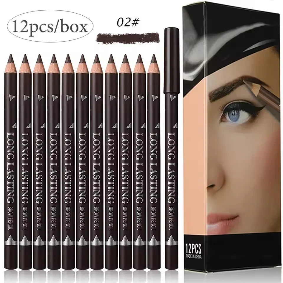 6/12Pcs Eye Brow Pencil Waterproof Professional Women Eye Makeup Pen Easy Color Natural Black Brown Cosmetic Beauty Eyebrow Tool Qme 12pcs Brown 02