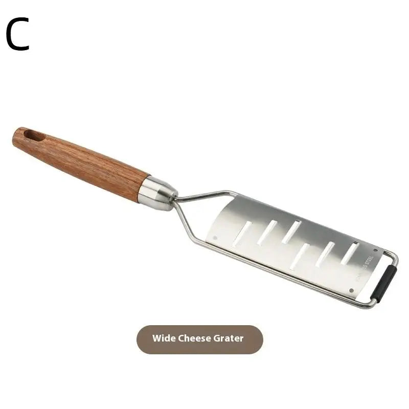 Cheese Grater Natural Wood Handle Stainless Steel Zester Kitchen Qme C