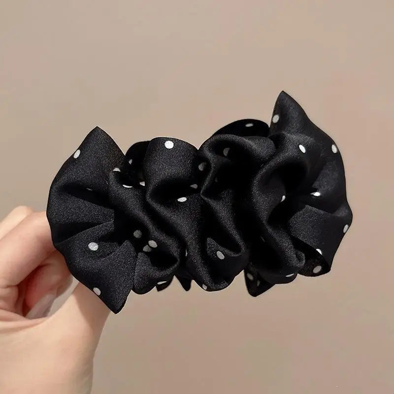 Large Polka Dot Satin Ruffled Hair Claw Clip Strong Non Slip Hold Qme A1