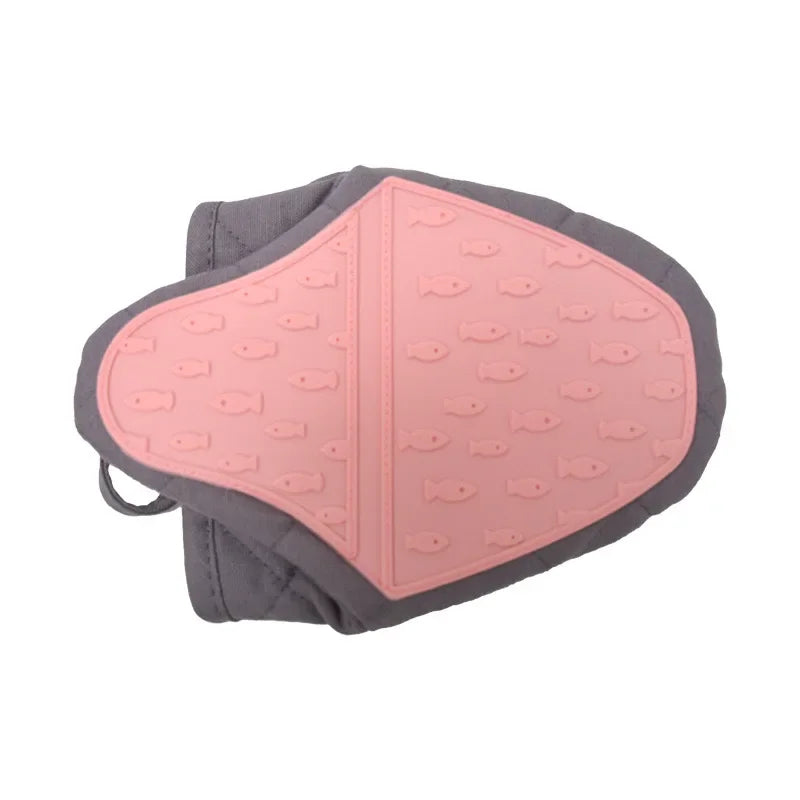 Fish Shaped Silicone Anti Scald Oven Gloves Kitchen Tray Dish Holder Qme Pink