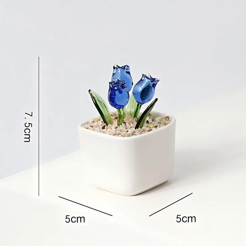 Magnetic Plant Glass Planter Hand Blown Glass Tulips Flower Pot, Everlasting Glass Flower for Home Decor, Elegant Gift for Women Qme D