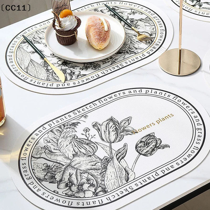 French Print Western Restaurant Heat-insulating Mats Pu Leather Qme