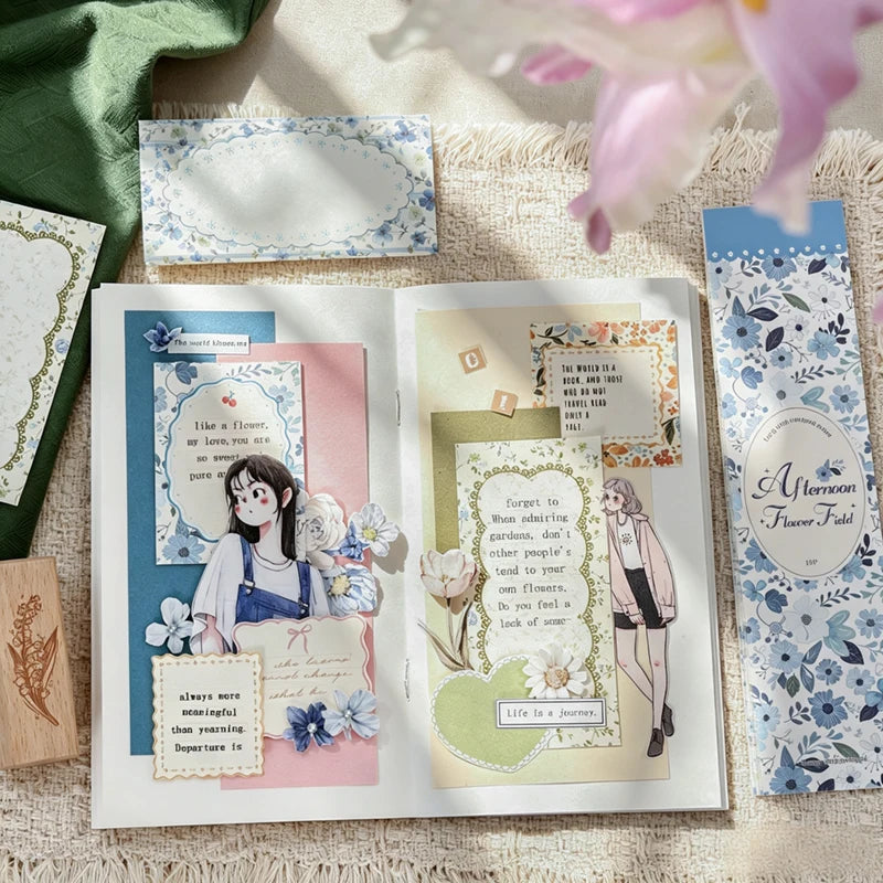 Pastoral Floral Long Sticky Notes,Tearable Afternoon Flower Field Memo Pads,Vintage Floral Background Paper for Journal Collage Qme