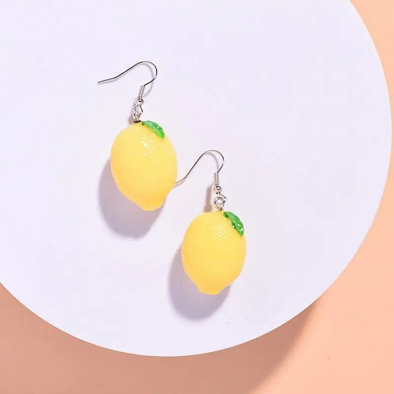 1 Pair Creative Funny 3D Fruit Studs Earring Fashion Cute Imitation Lemon Earrings For Girls Summer All-match Ear Jewelry Gift Qme