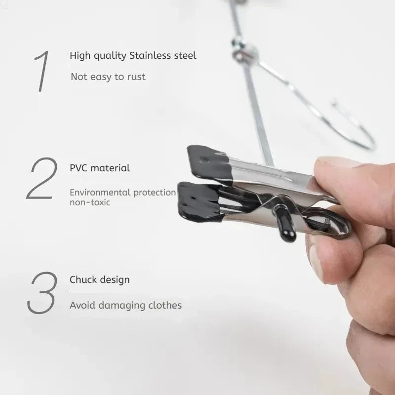 5pcs Metal Windproof Hanger for Clothes Home Pants Coat Non-slip Drying Hangers with Adjustable Clips Closets Storage Racks ﻿ Qme
