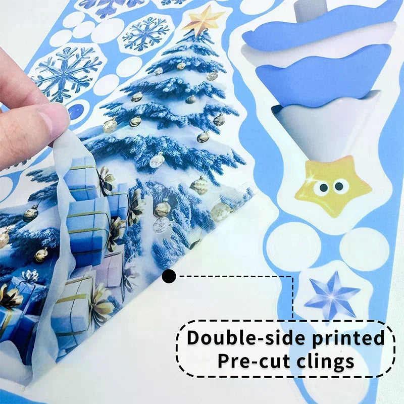Blue Christmas Window Clings-Static Sticker Set With Bells, Reindeer, Santa, Snowflakes & Snowman For Holiday Party Decor Qme