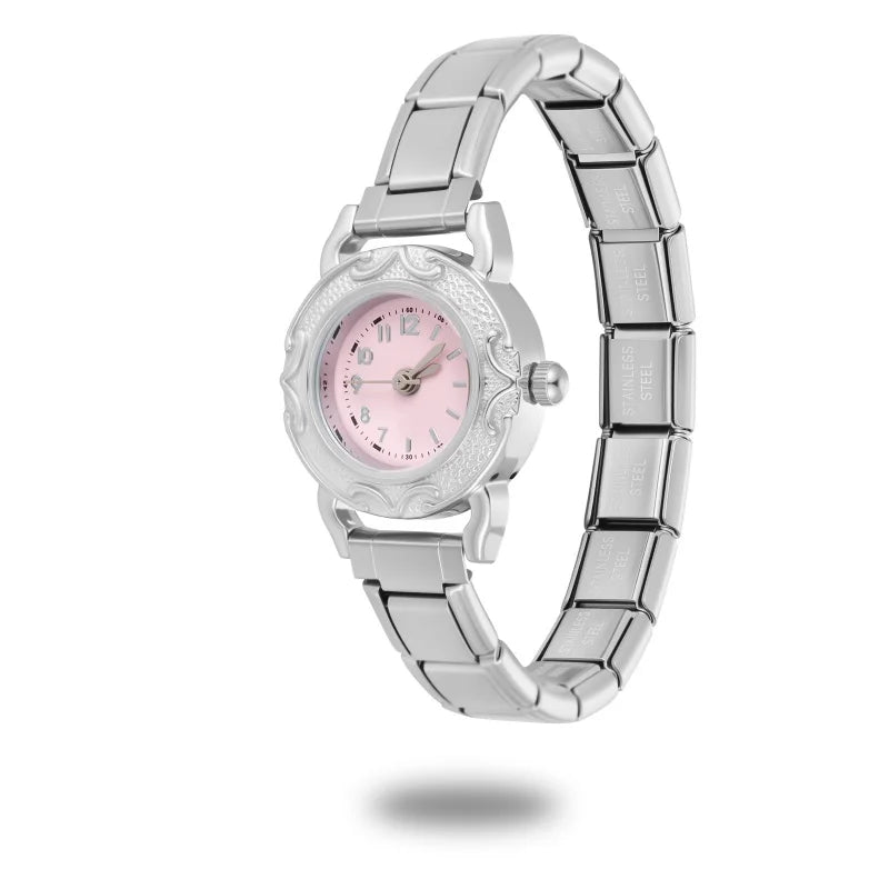 New High Quality Italian Charm Shiny Round Elastic Watch Fit 9mm Width Bracelets Bangle for Party Birthday Daily DIY Making Gift Qme S 36