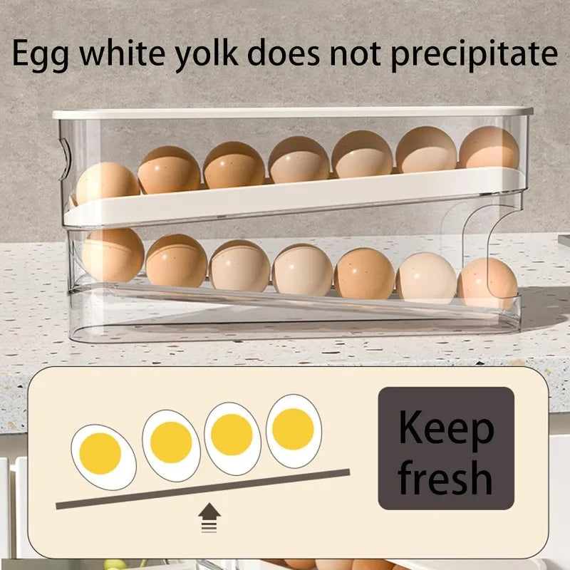 Bilayer Fridge Egg Storage Box Automatic Rolling Eggs Holder Rack Qme