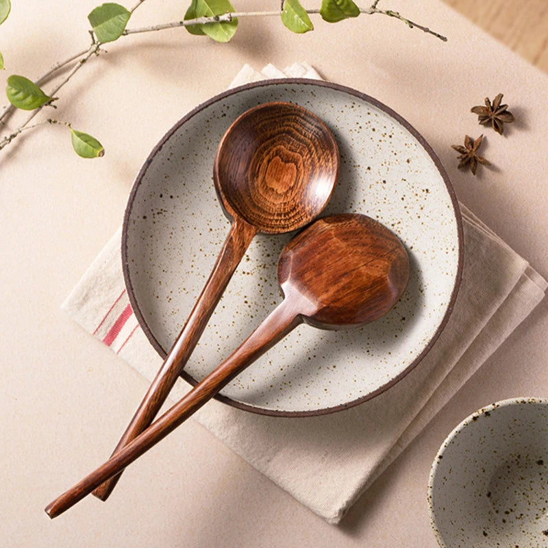Long Handle Ramen Wooden Spoon Home Large Soup Ladle Japanese Kitchen Qme