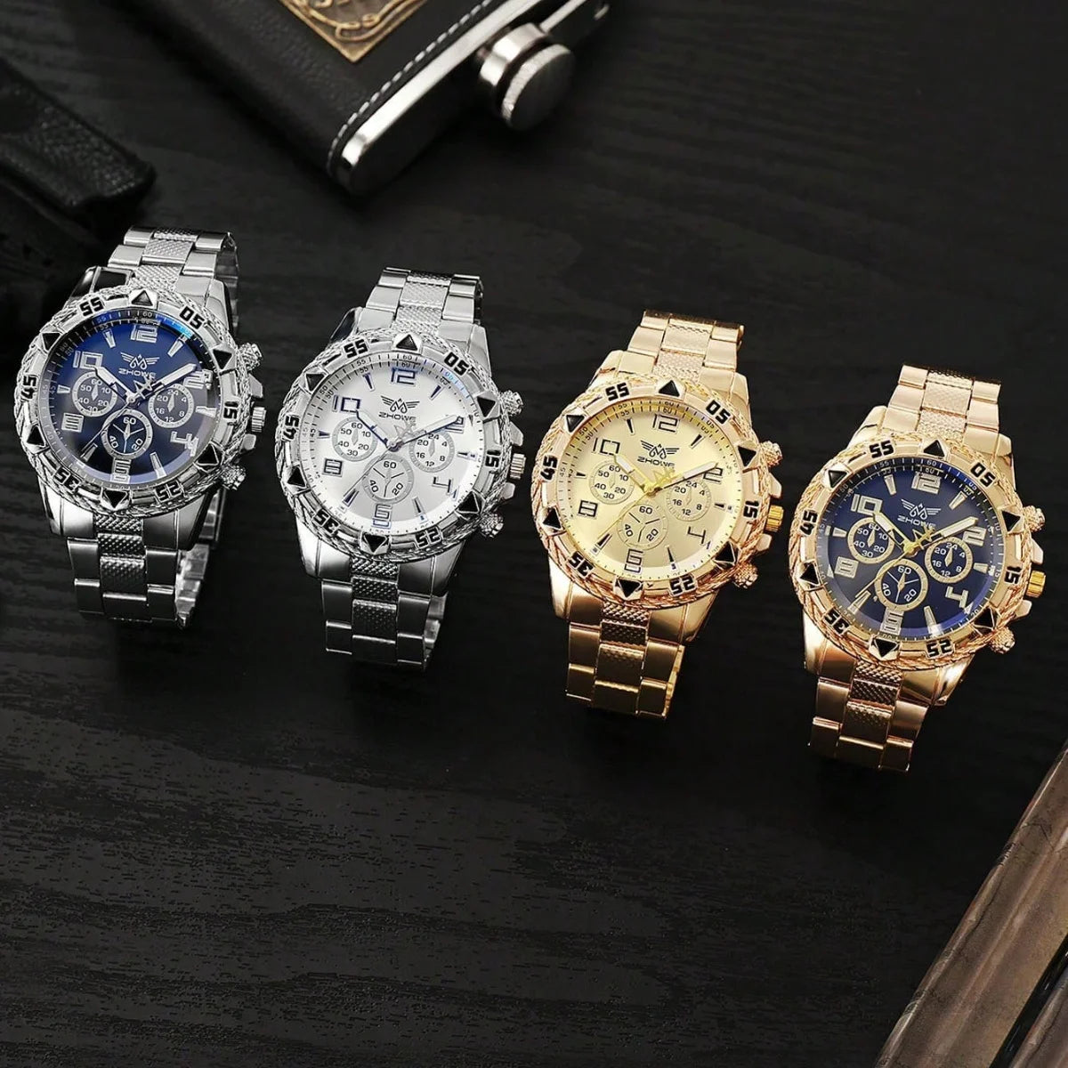 5pcs men's stainless steel strap fashionable business style quartz watch set, suitable for daily decoration and holiday gifts Qme