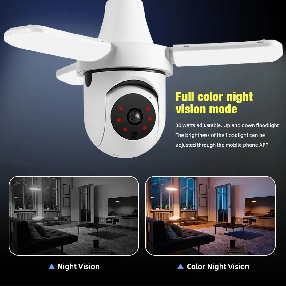 3MP 2.4G WiFi PTZ IP Camera with LED Lights E27 Bulb Camera Indoor Home Security Surveillance AI Tracking Wireless Qme