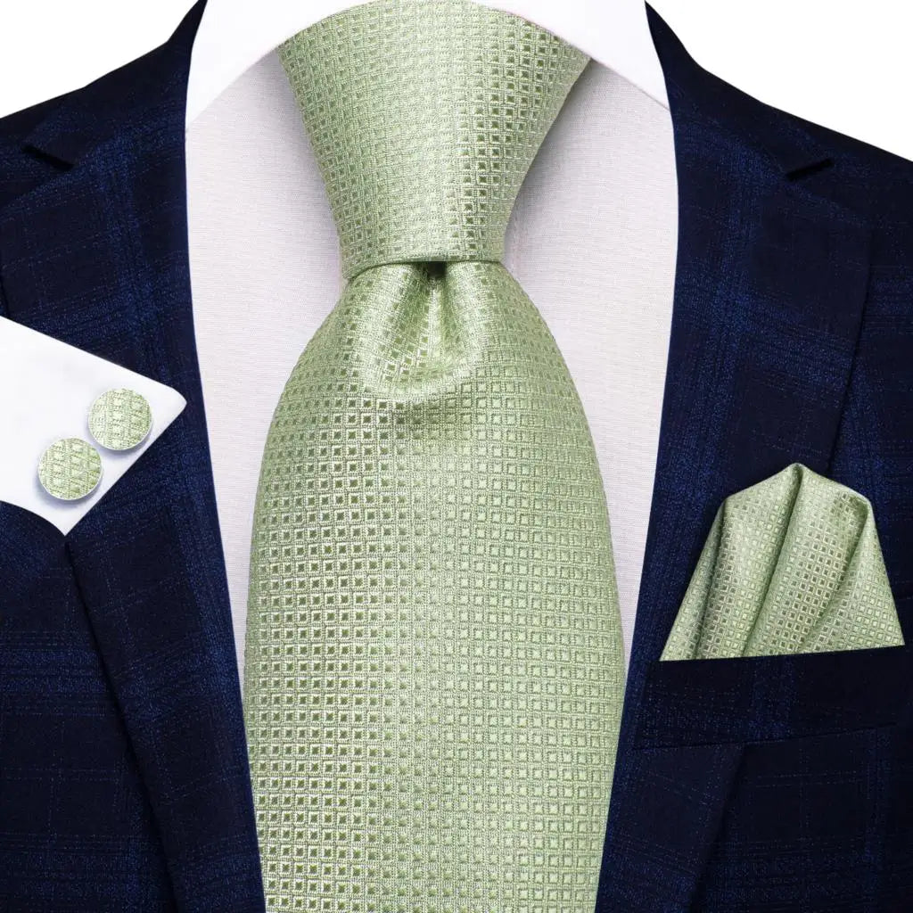 Tie Men 2023 Sage Green Plaid Fashion Wedding Party Necktie Handky Qme 3785
