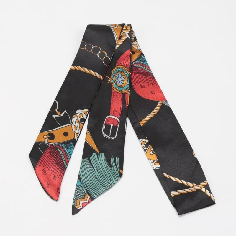 Skinny Scarf Hair Small Women Simple Handle Ribbon Fashion Printing Qme A-20