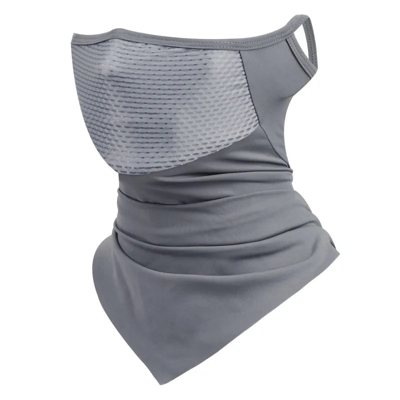 Summer Ice Silk Sunscreen Headgear Outdoor Riding Breathable Mask Qme GRAY