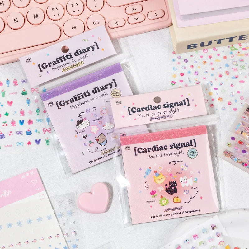 Kawaii Cartoon Handbook Sticker Book Student Collage DIY Diary Decorative Scrapbooking Journals Stationery Back School Supplies Qme