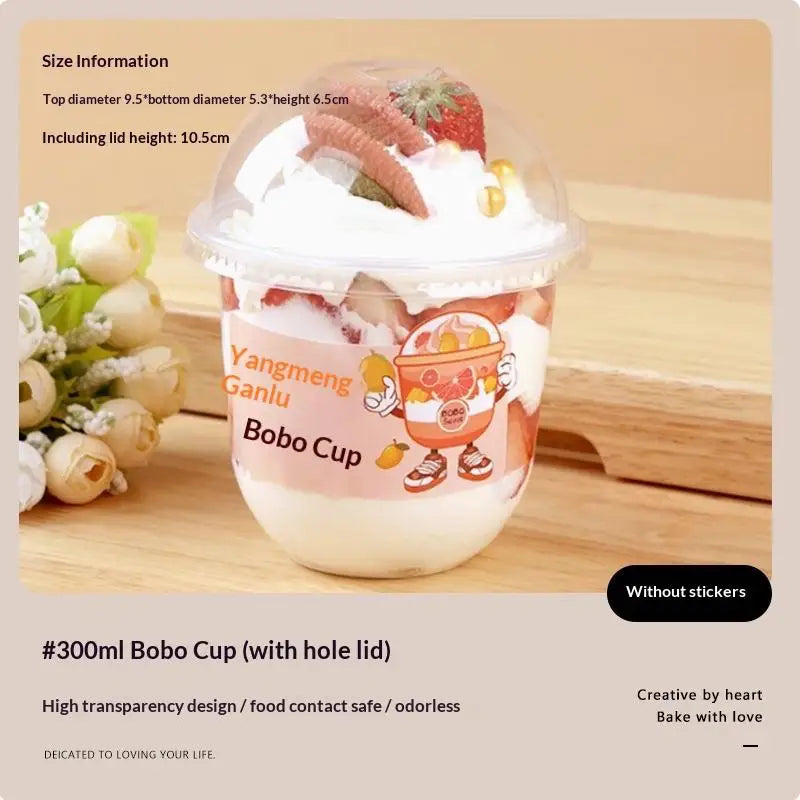 Disposable Clear Plastic Cup Hole Dome Lids Juice Salad Dessert Cups Qme 300ML