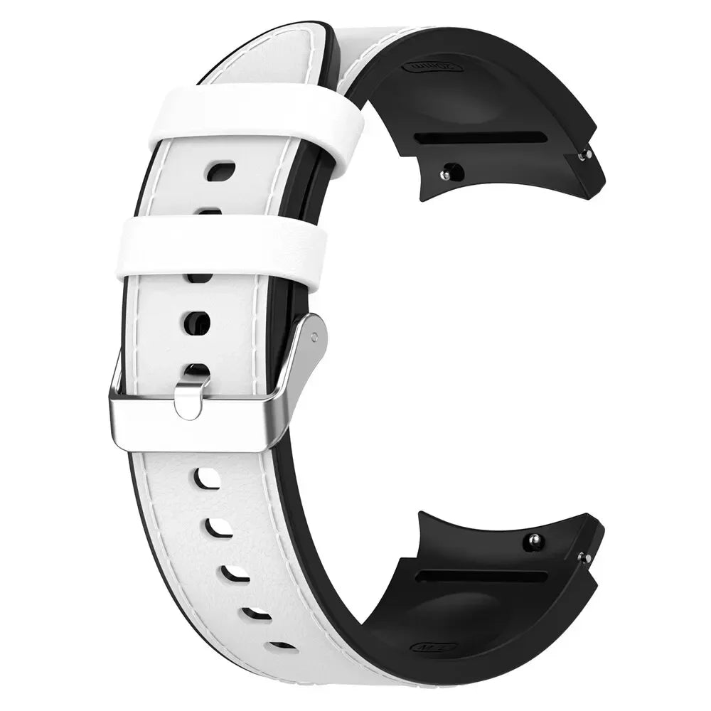 Silicone+Leather Strap For Samsung Galaxy Watch 7 6 4/5 Pro 40mm 44mm Band 6 4 Classic 47 43mm 46mm Replacement Correa Bracelet Qme