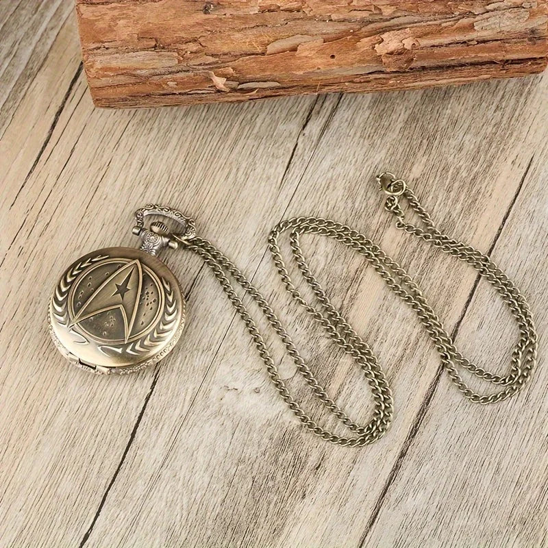 1pc Vintage Shield Pentagram Design Quartz Pocket Watch Qme