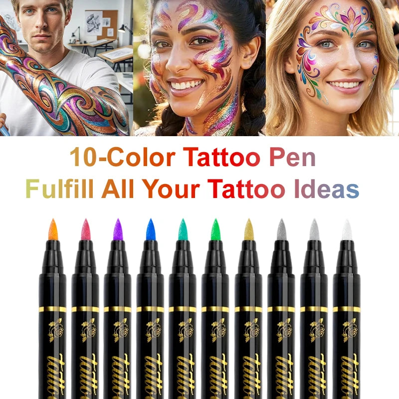 10 Colors Temporary Tattoo Markers Safe Non-toxic Body Paint Art Pen Qme 10 color