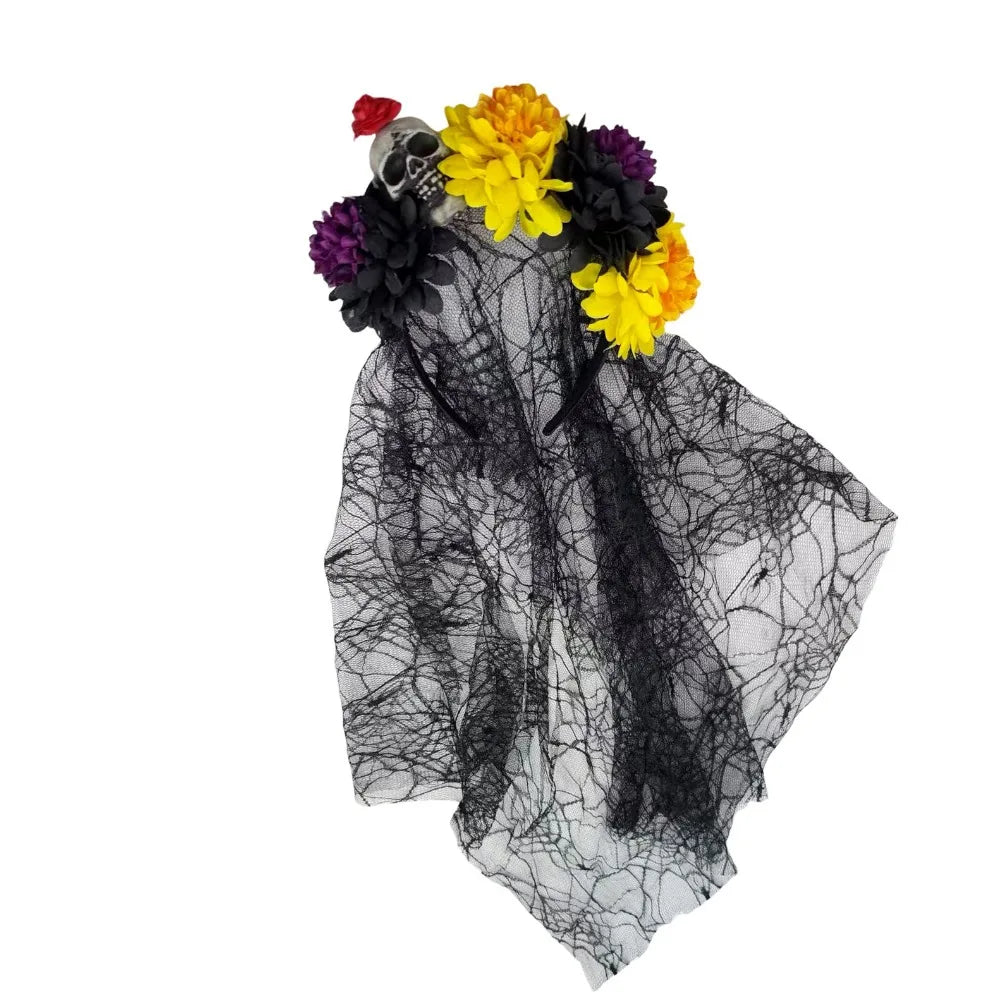 Artificial Flower Halloween Flower Headband Floral Black Veil Ghost Festival Headpiece Lightweight Photo Prop Qme Style 8