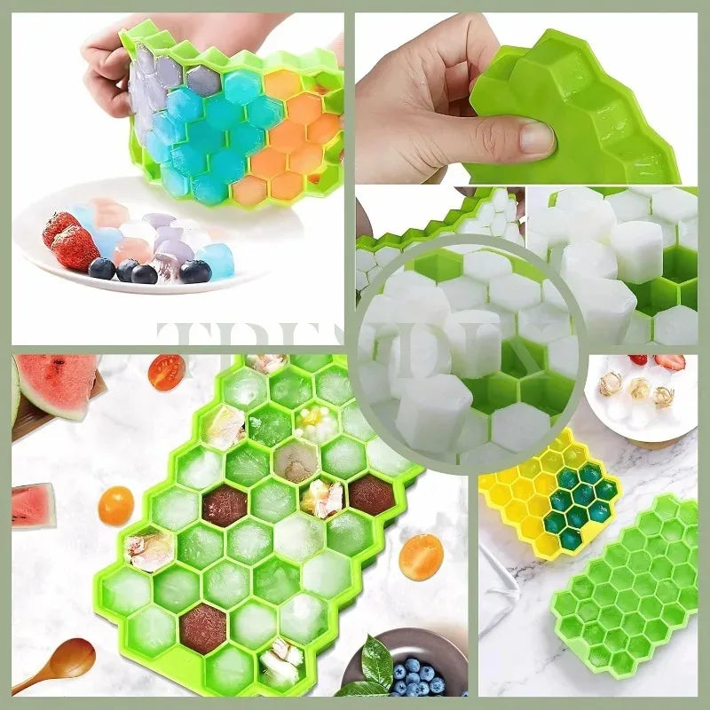 Honeycomb Silicone Ice Cube Mold 37 Grid Large Capacity Ice Tray with Lid Food Grade Reusable Ice Maker Large Capacity Ice Qme