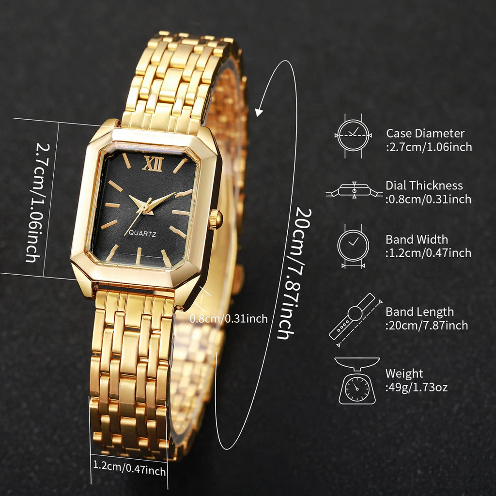 Simple and versatile square quartz watch exquisite i steel strip fashionable quartz watch fashionable student watch+heart set Qme