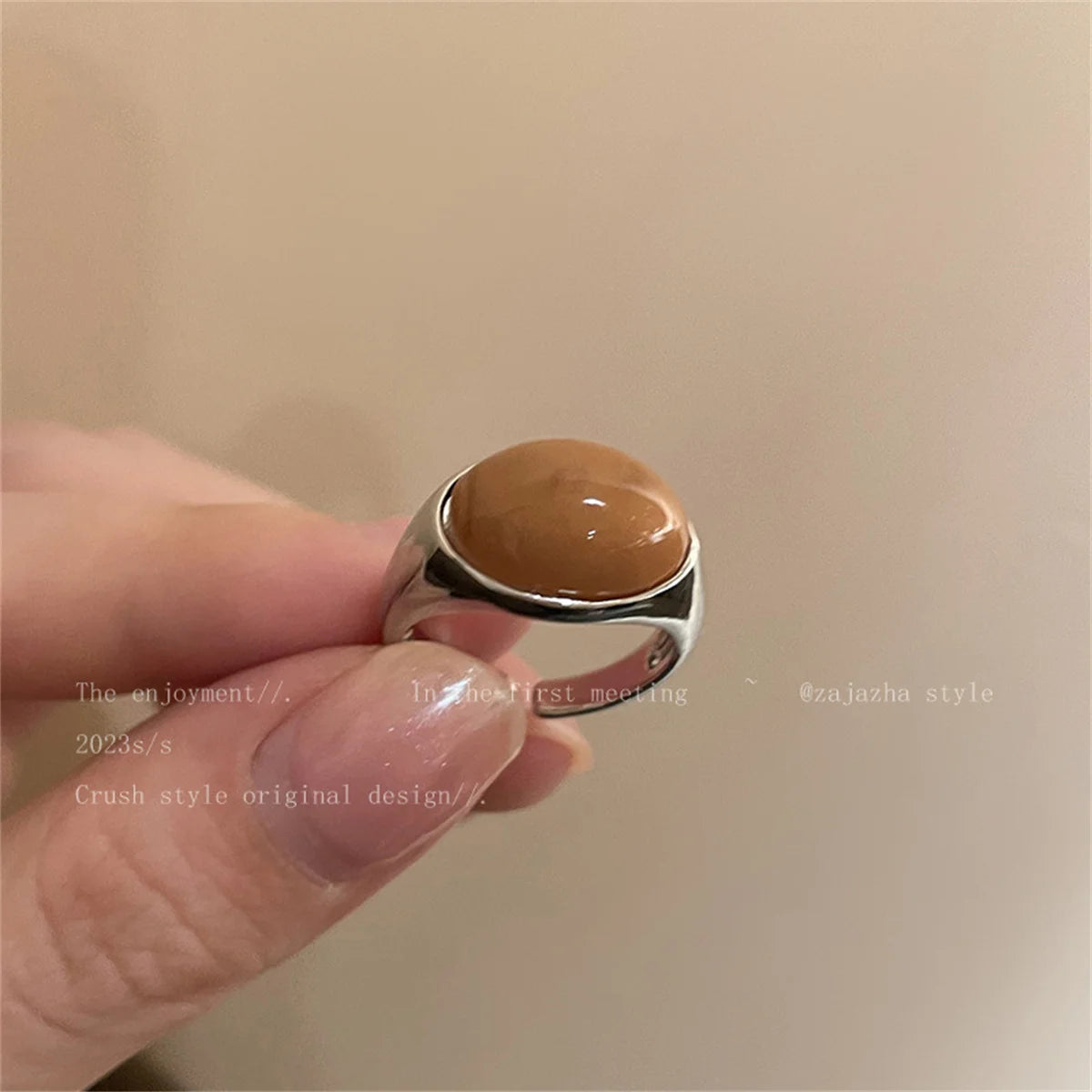 Vintage Open Ring for Ladies Simple Brown Stone Ring Luxury Irregular Retro Punk Rings Exquisite Engagement Jewelry Gifts Qme 2 resizable