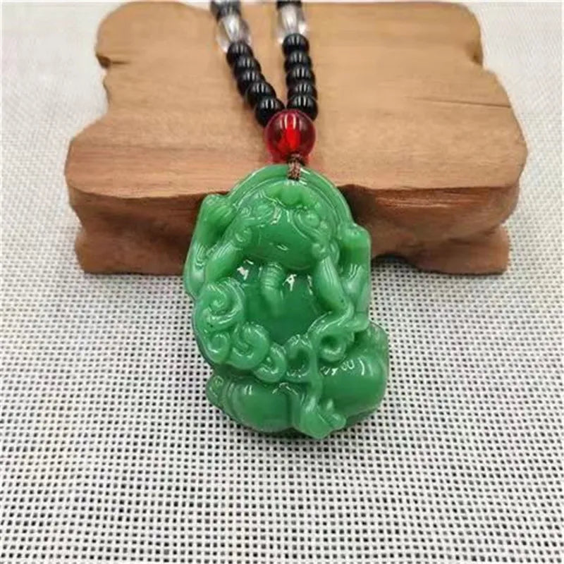 New Retro Buddha Imitation Green Jade Pendant Necklace Ethnic Religion Sweater Necklace Accessories Wholesale Qme brave troops