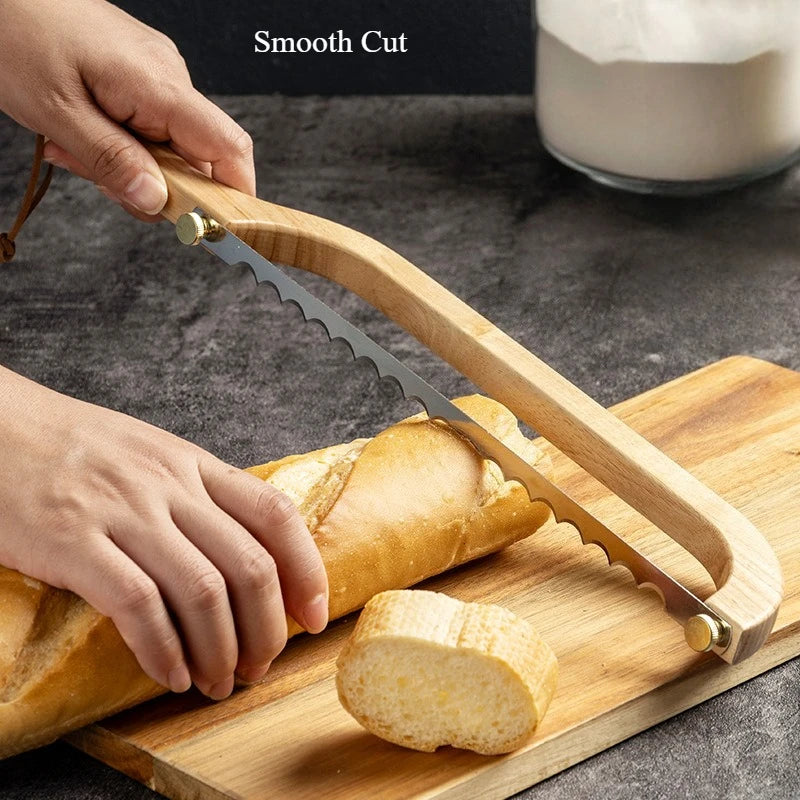 Wooden Bow Bread Knife Handheld Sushi Saw Cutter for Kitchen Baguette Toast Precision Slicing,Wooden Handheld Bow Bread Knife Qme