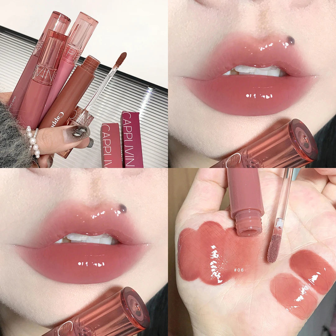 Crystal Jelly Lip Gloss Moisturizing Water-light Clear Lip Oil Waterproof Long Lasting Nude Glossy Grape Red Lip Tint Makeup Qme 06