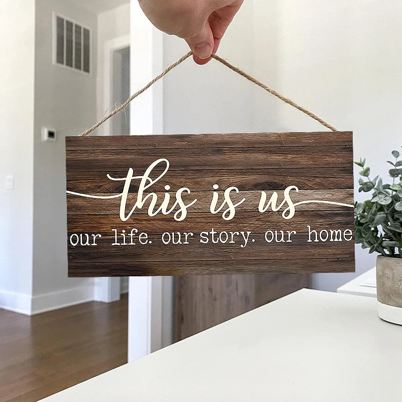 Rustic This is us Wall Hanging Decor Wood Art Plaques Sign Door Sign for Home Living Room Kitchen Decor Qme S