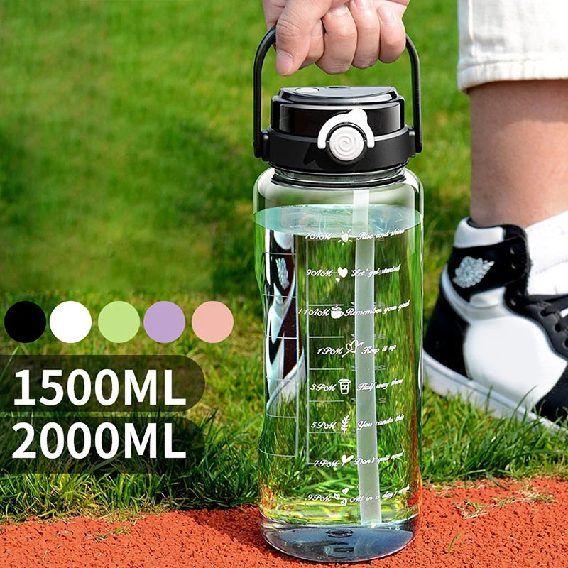 1 5 2Liter Sport Straw Water Bottle Time Scale Plastic Summer Cold Qme