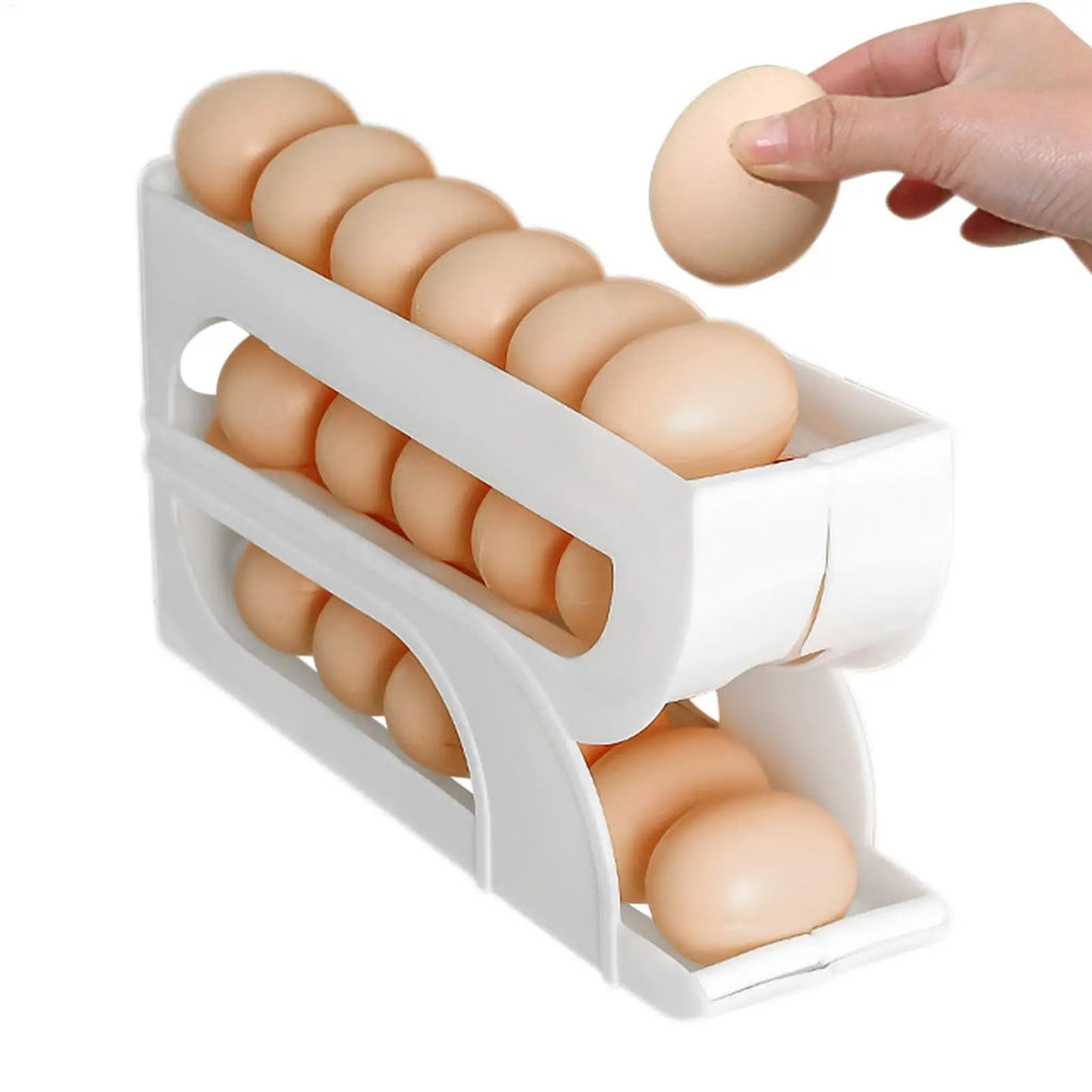 Egg Container for Refrigerator 3 Tiers Automatic Rolling Egg Container Rack Food Holder for Meal Prep Pantry Cooking Food Qme