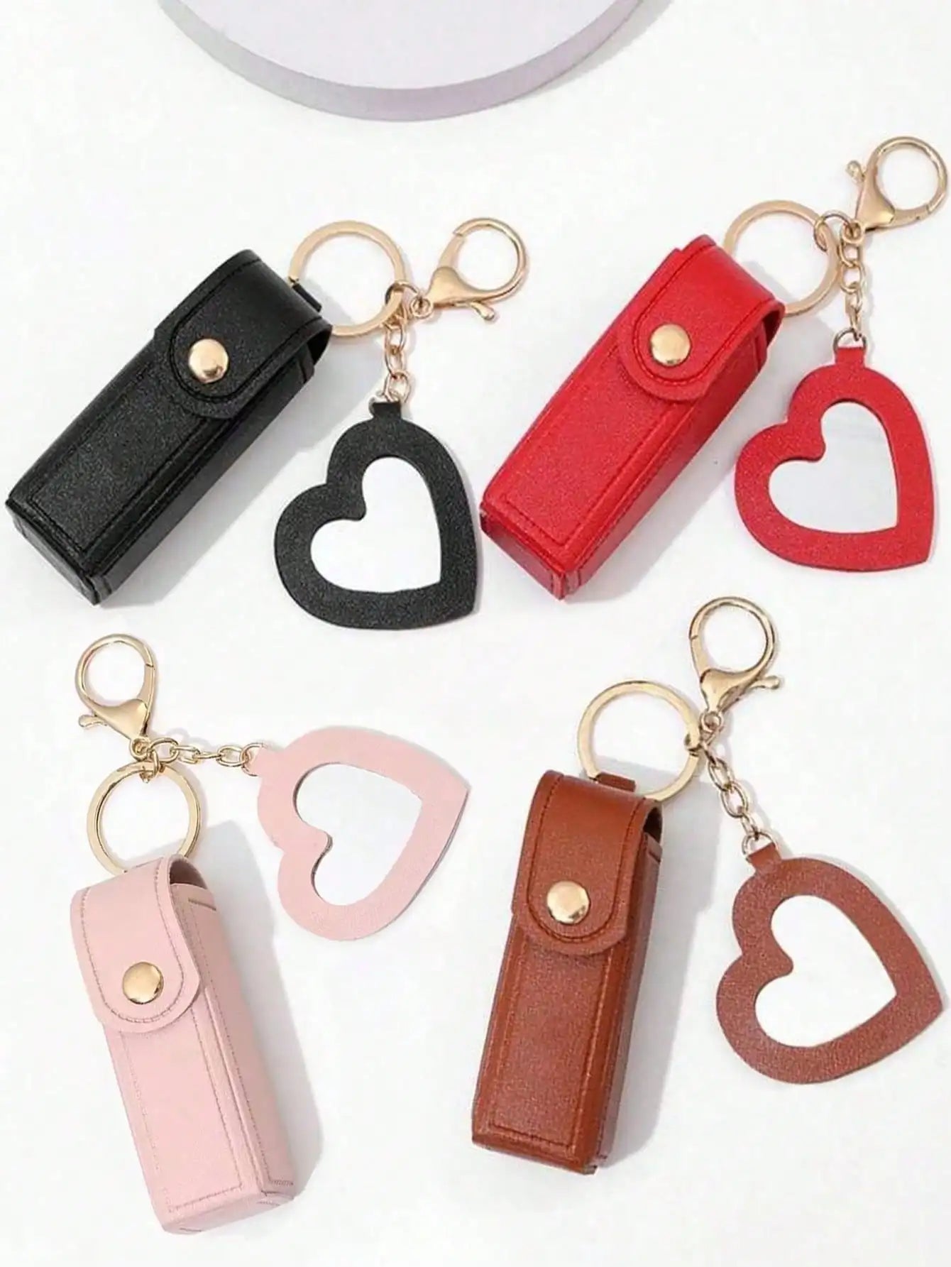 Lipstick Holder Heart-shaped Mirror Useful Women Makeup Key Chain Qme