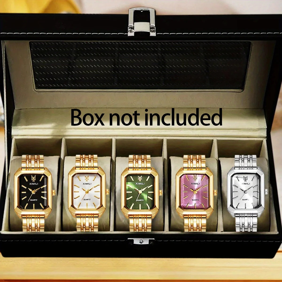 5-piece set - Fashionable square women's quartz watch with bead bracelet design, alloy case and strap, no battery required Qme 1