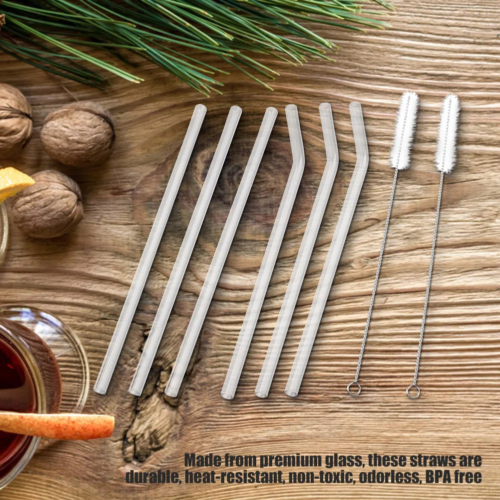 Reusable Straw Drinking Straw Reusable Eco friendly Glass Drinking Straw with Cleaning Brush Transparent Convenient Tableware Qme