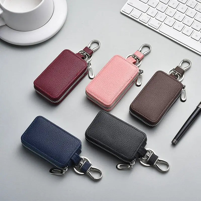 High-end Leather Key Case Unisex Zipper Lock Pouch Perfect Car Home Qme
