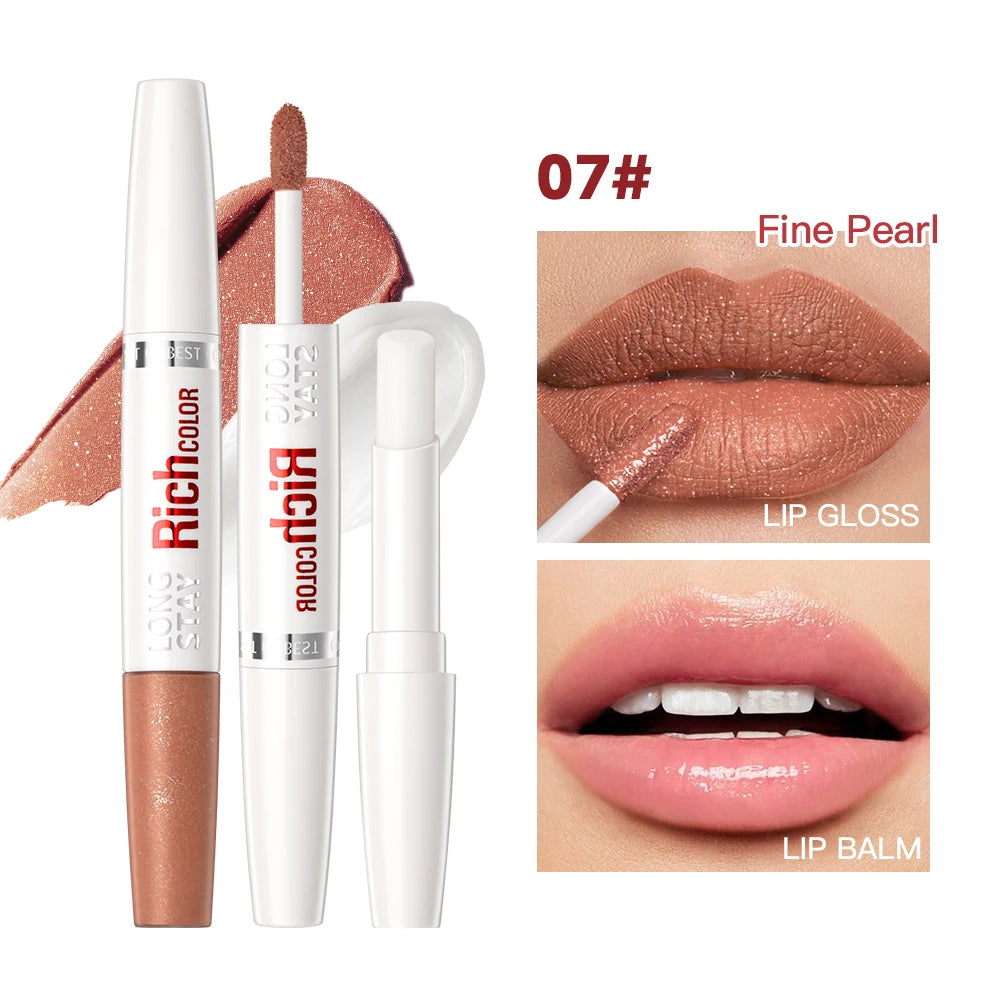 Double Head Matte Liquid Lipstick Waterproof Long-Lasting Lipgloss Makeup Lip Balm Moisturizing Repair Fine Lines Lips Cosmetic Qme 07
