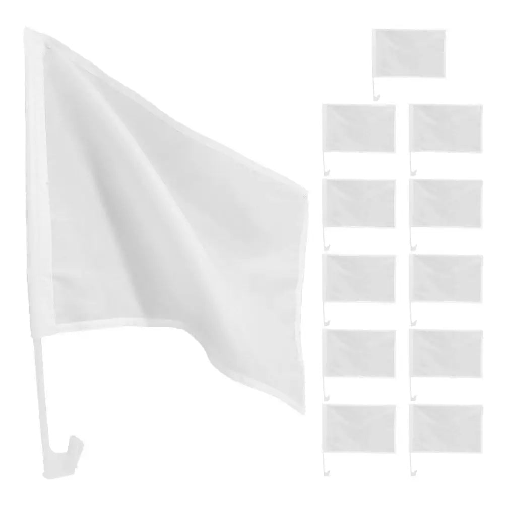 12Pcs Blank Flag Set Handheld Waving Flags for Car Window Use Lightweight Comfort Grip DIY Decoration Fan Sports Event Signal Qme