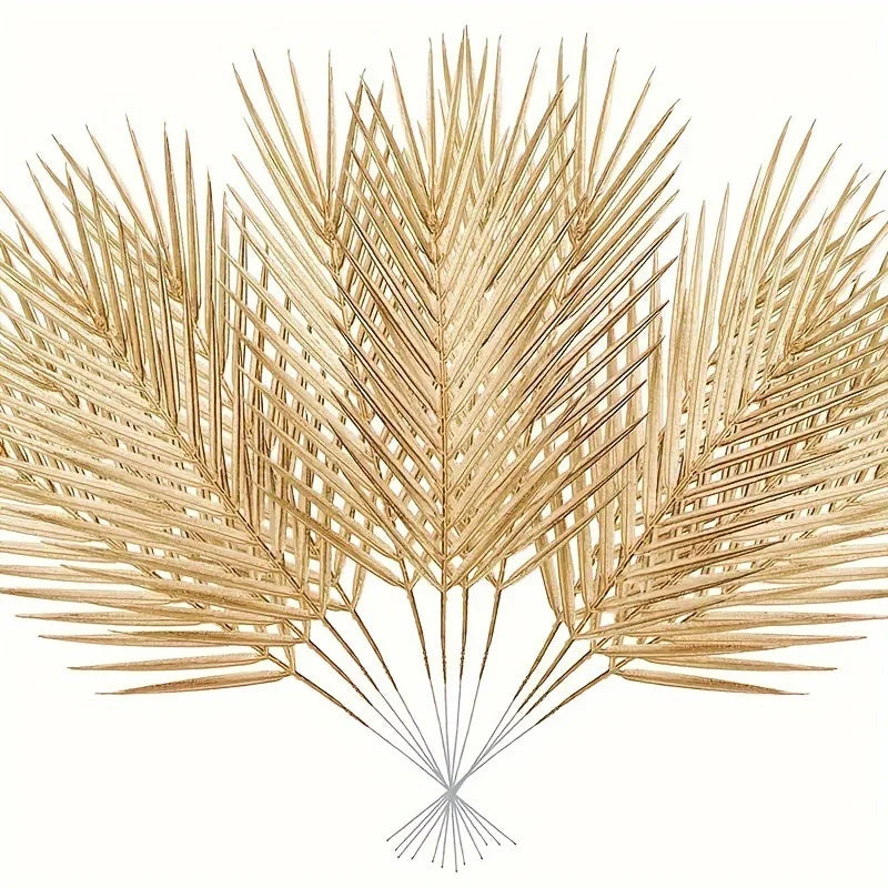 5pcs Golden Artificial Palm Leaves Fake Tropical Plants Faux Flowers For Indoor Outdoor Home DIY Vase Filler Wedding Party Deco Qme