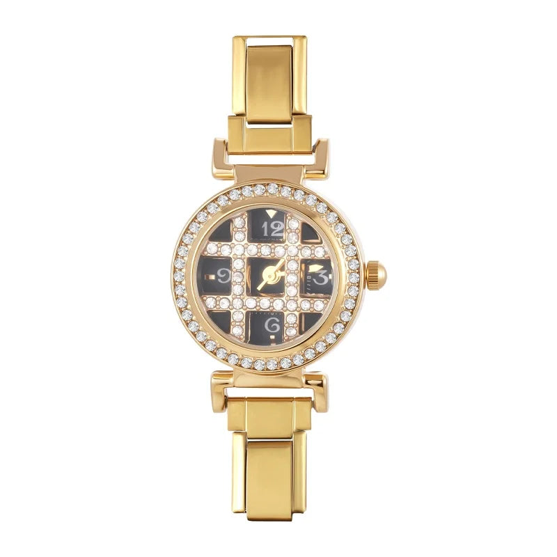 Y2K Rotating Zircon Round Shape Stainless Steel Watch Bracelet