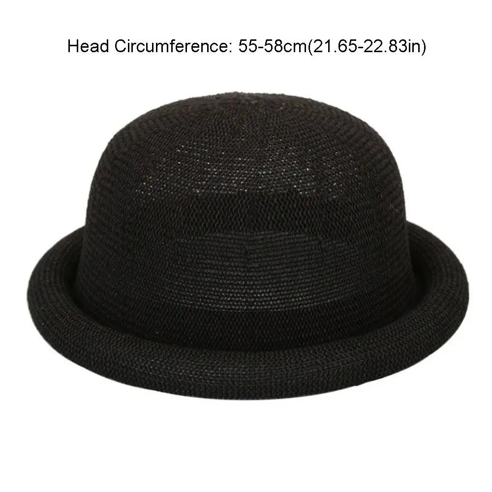 Casual Solid Bucket Hat Cotton Linen Rolled-brimmed Fedora Breathable Qme