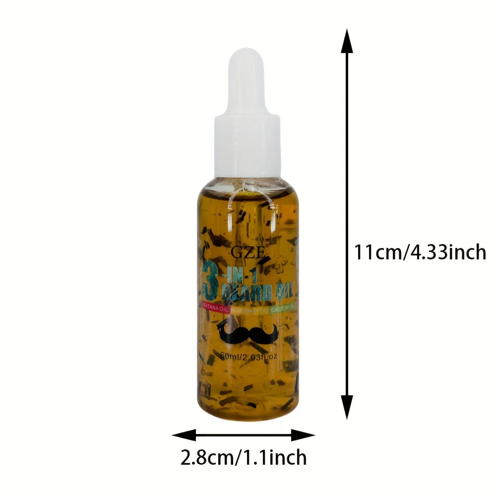 GZE 3-in-1 Beard Oil for Care - Moisturizes Beard & Conditions Skin - Eliminates Flakes - For Men with Short or Long Facial Hair Qme