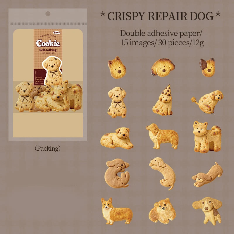 30 Sheets/Bag Realistic Biscuit Theme Hard Card Sticker for DIY Scrapbook Phone Case Notebook Decoration Craft Qme 2