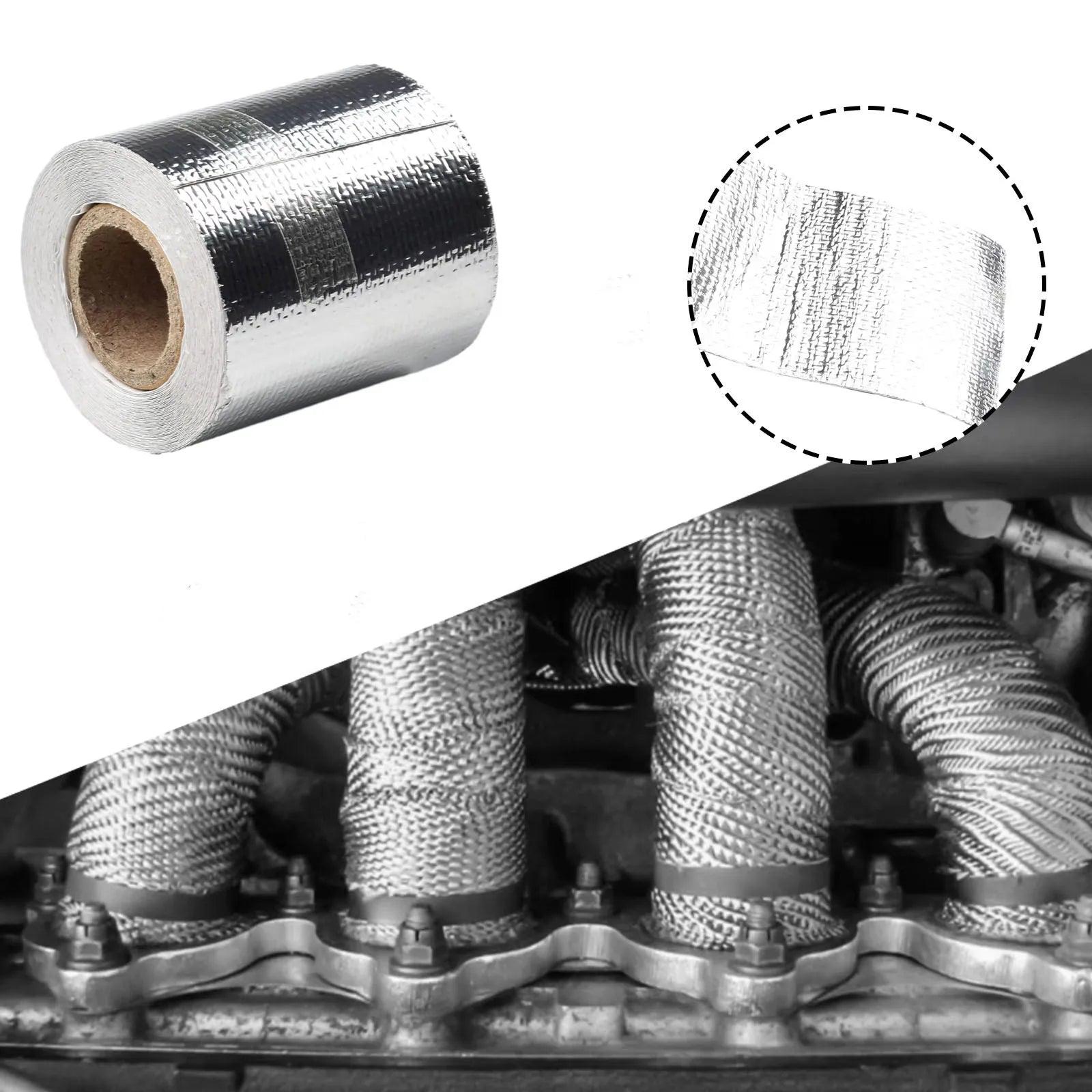 5m*5cm Silver Exhaust Pipe Insulation Tape - High Temperature Heat Resistant Bandage for Manifold Downpipe Adhesive Tape Qme