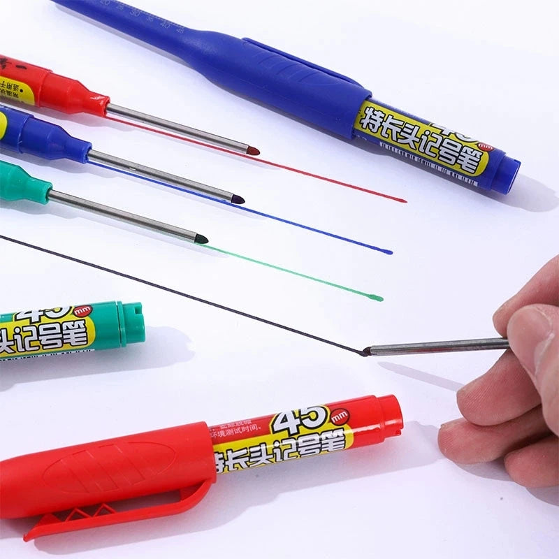 12Pcs Long Head Marker Pens, Special Oil-Based Woodworking Markers for Ceramics, 45MM Long Nib, Black/Blue/Red/Green Ink Qme