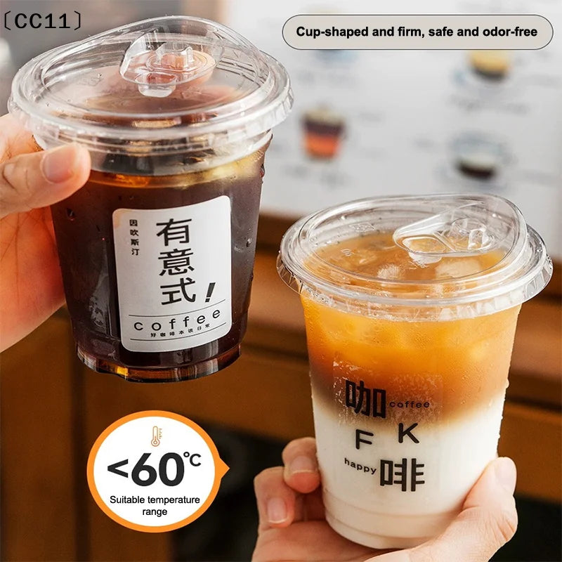 Disposable Coffee Cup Transparent Thickened Milk Tea Lids Suitable Qme