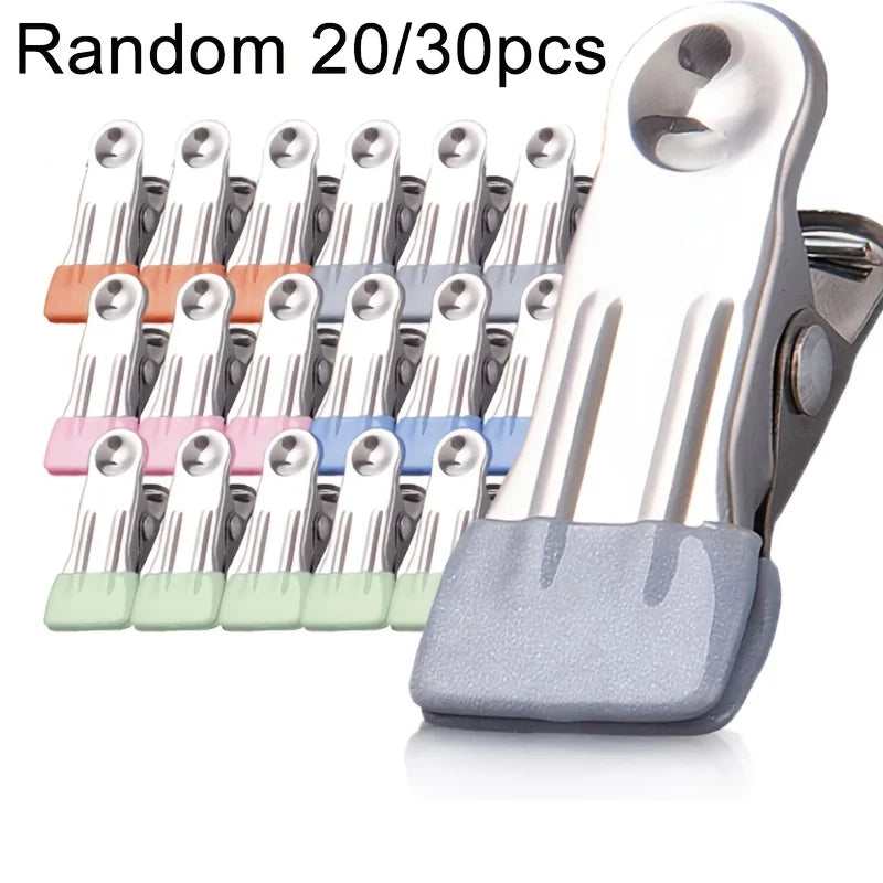 20/30pcs Stainless Steel Clothes Clip Is Used For Laundry, And Multi-Purpose - Used As A Bag Clip For Socks, Towels, And Snacks Qme
