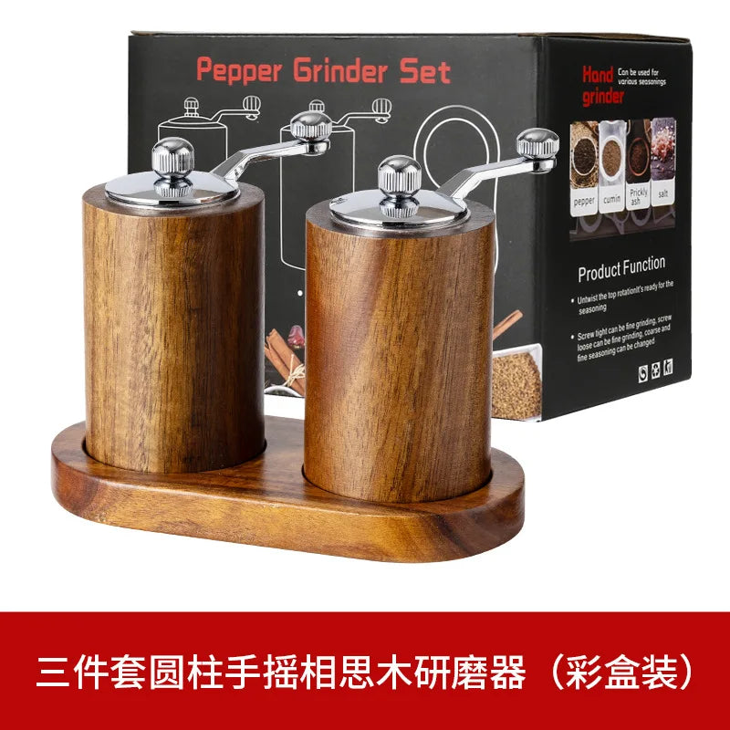 Wooden Manual Salt Pepper Grinder Hand Crank Spice Mill Refillable Qme Double W UBase